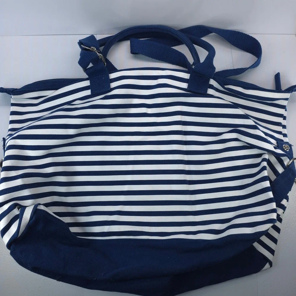 SeaWorld Orca Shamu Nautical Striped Canvas Duffle Bag Navy‎ White Travel Tote